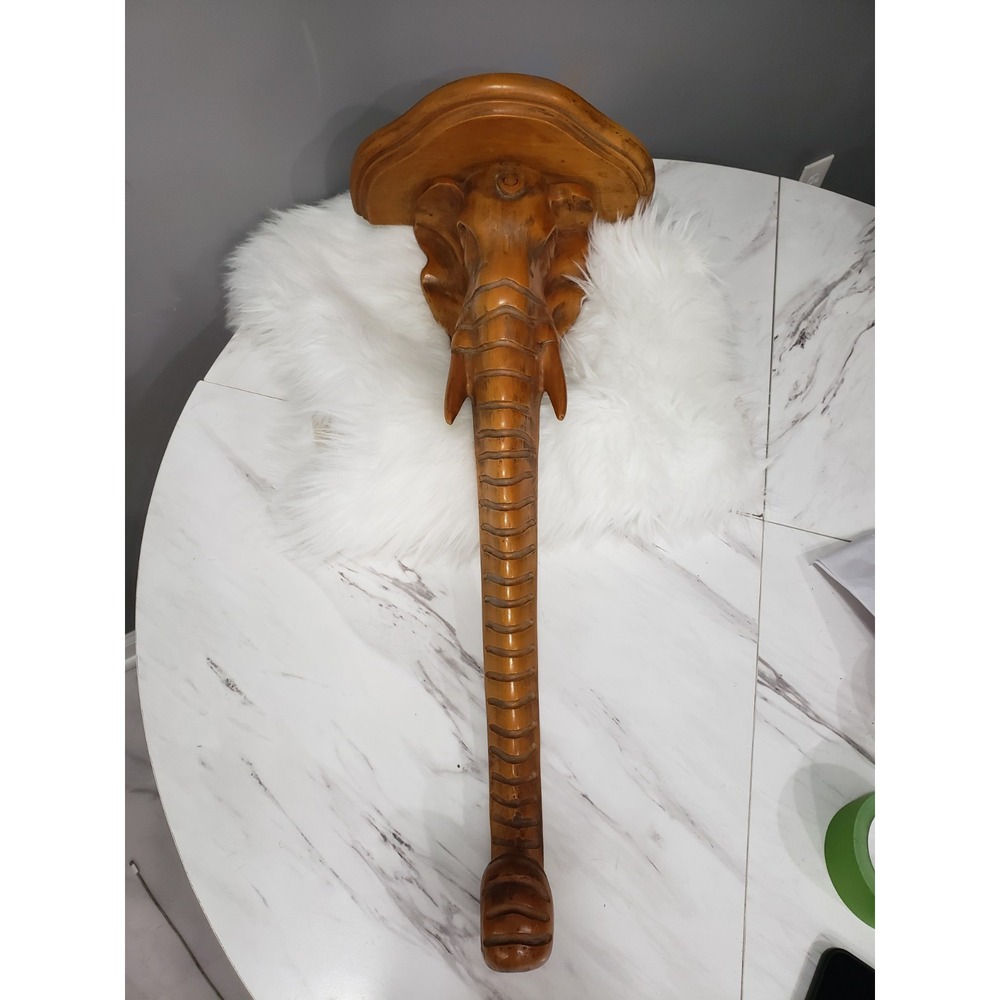 1980 solid wood Head elephant corbel Vintage Wall Corbel Shelf hollywood regency